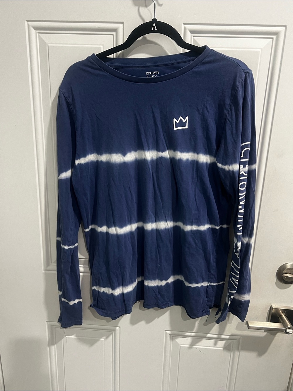 crown & ivy Navy and White Striped Tie-Dye Long Sleeve Tee